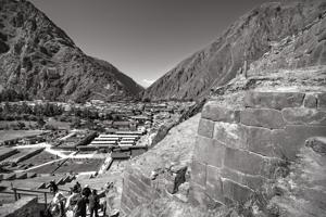Archaeological ruins looking across to town. Note Inca granary o